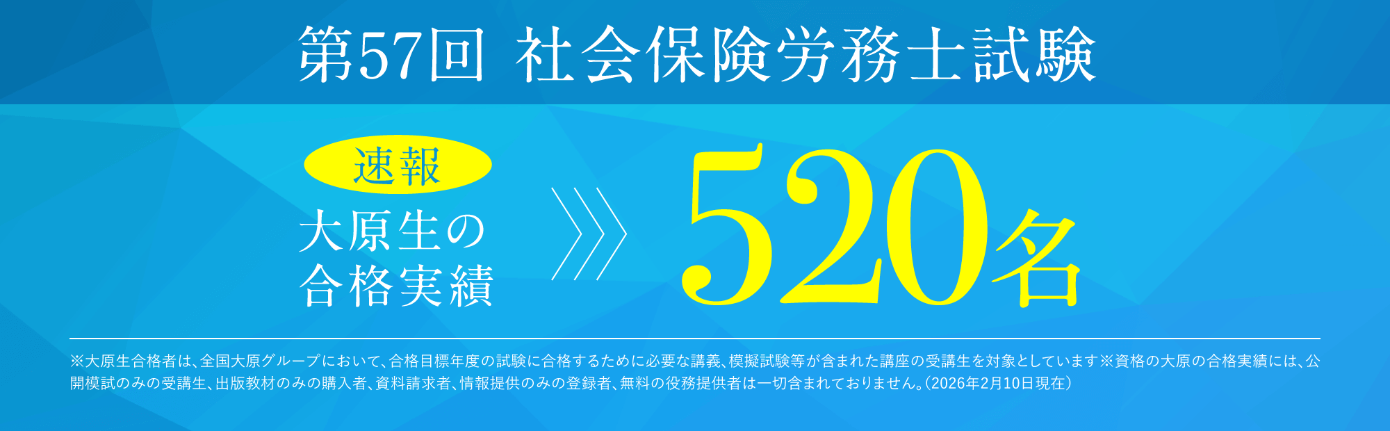 第57回社会保険労務士試験 速報 大原生の合格実績520名