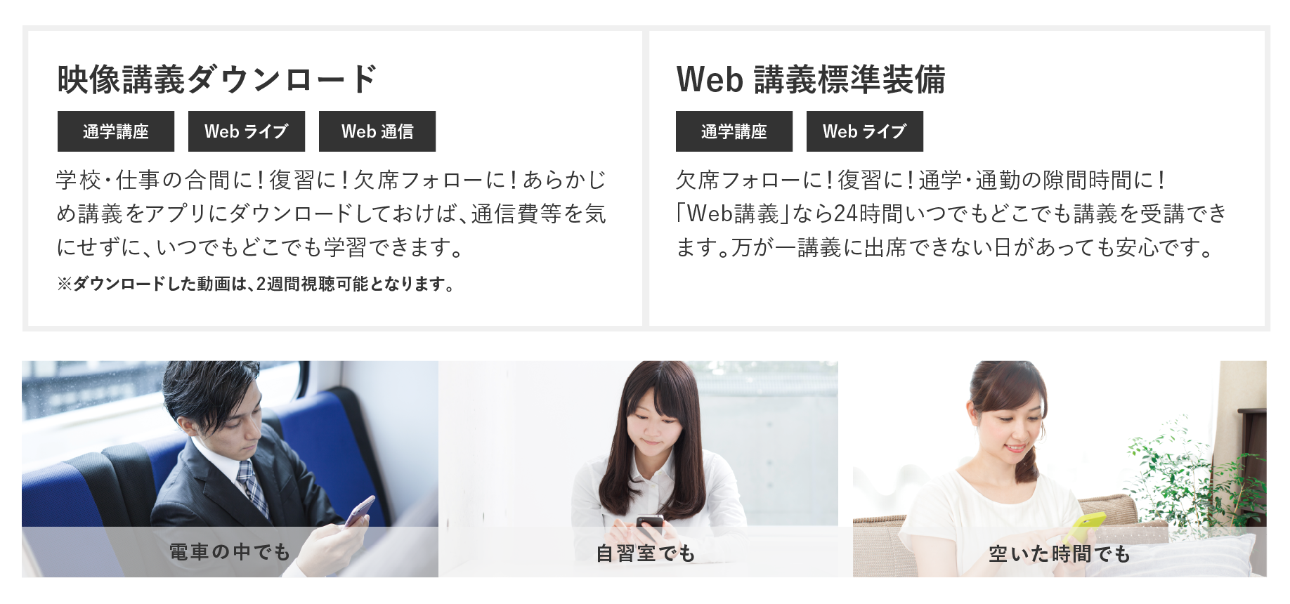 映像講義ダウンロード／Web講義標準装備